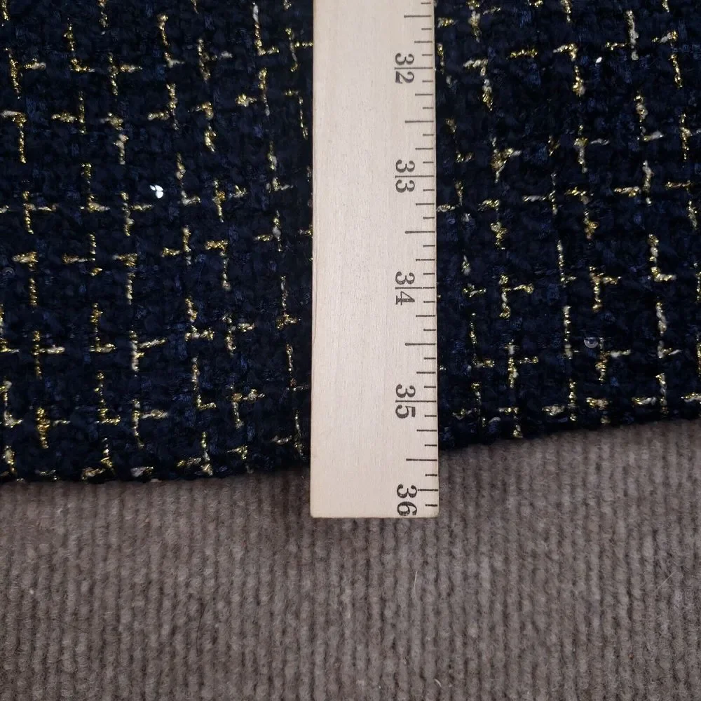 Sail to‎ Sable Tweed Coat Womens Size Large Long Blue Gold Button Front Sequence
